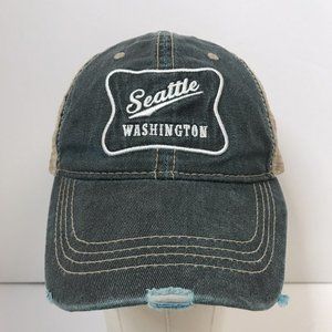 Seattle Washington Tourist Gray Beige Distressed Snapback Hat